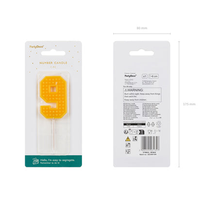 1 Kuchenkerze - Zahl 9 - yellow