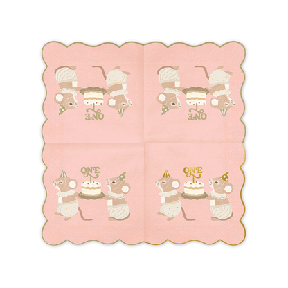 12 Servietten - ONE - Mäuse - Rosa