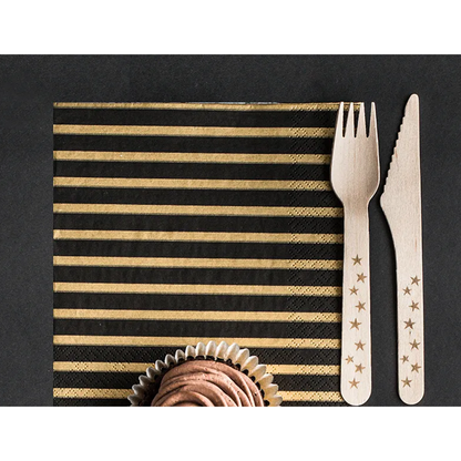 20 Servietten - Gestreifte - schwarz & gold - Ø 33cm