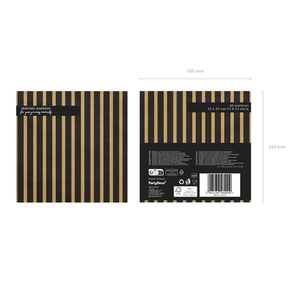 20 Servietten - Gestreifte - schwarz & gold - Ø 33cm