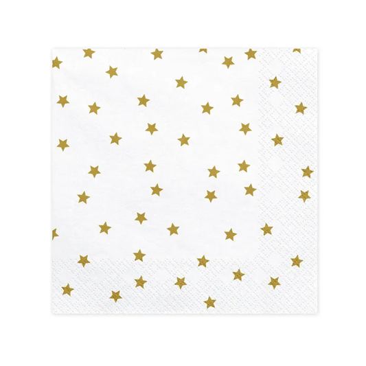 20 Servietten - Sterne - weiß & gold - Ø 33cm