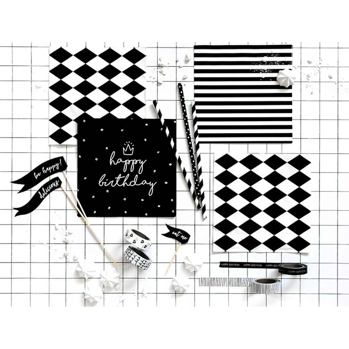 20 Servietten - Gestreifte - schwarz - Ø 33cm
