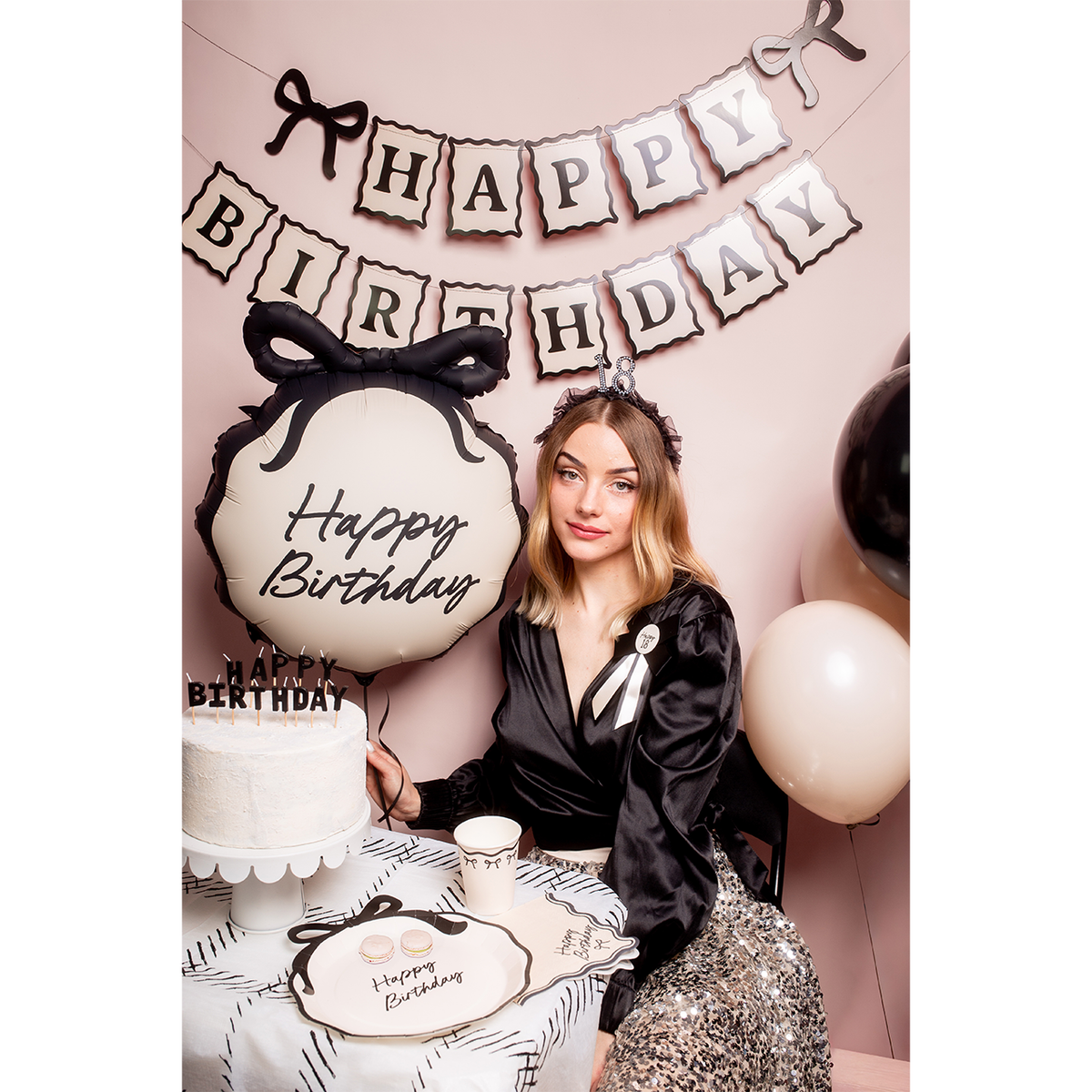 12 Servietten - Happy Birthday Schleife