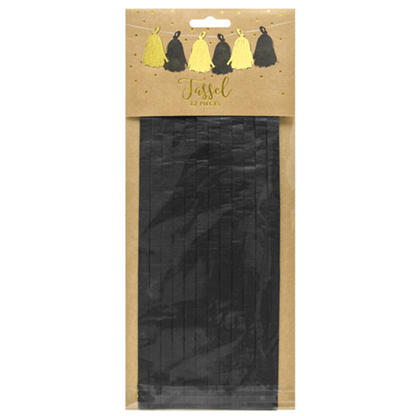 1 Tasselgirlande - 1,5m - Gold & Schwarz
