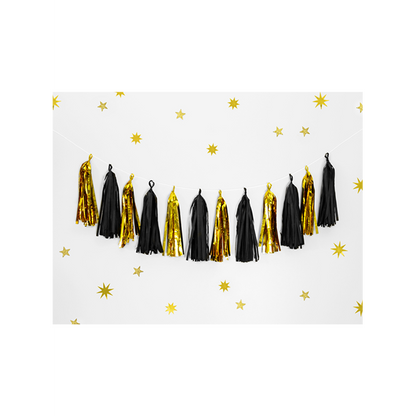 1 Tasselgirlande - 1,5m - Gold & Schwarz