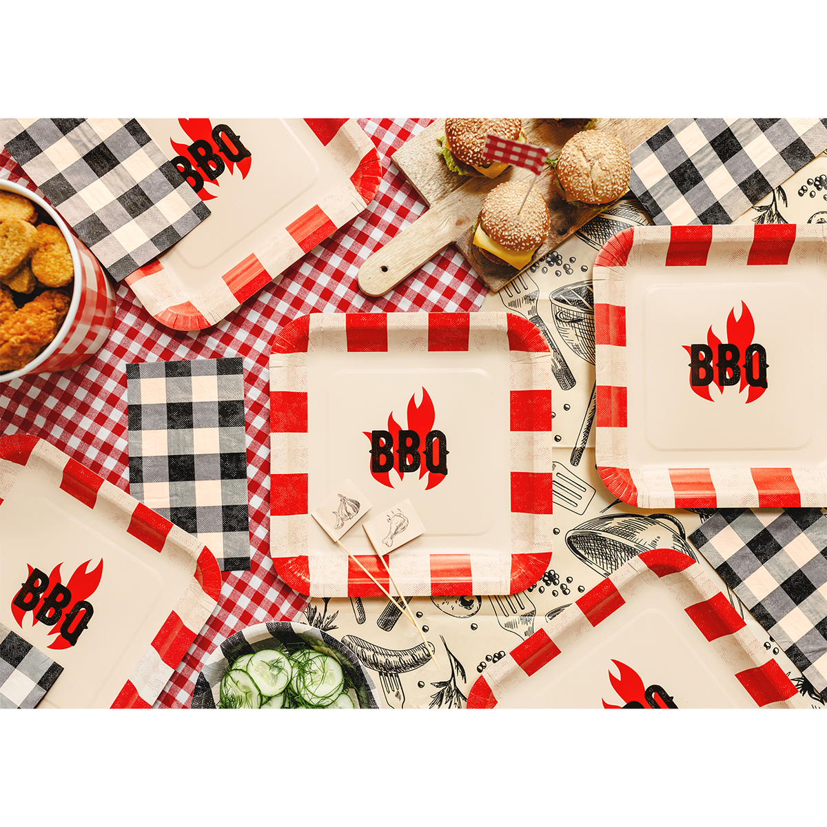 6 Pappteller - BBQ - 26x26 cm