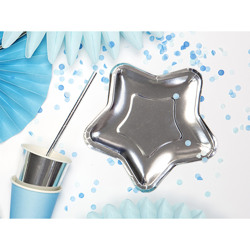 6 Pappteller Trend - Ø 18cm - Star - Silber