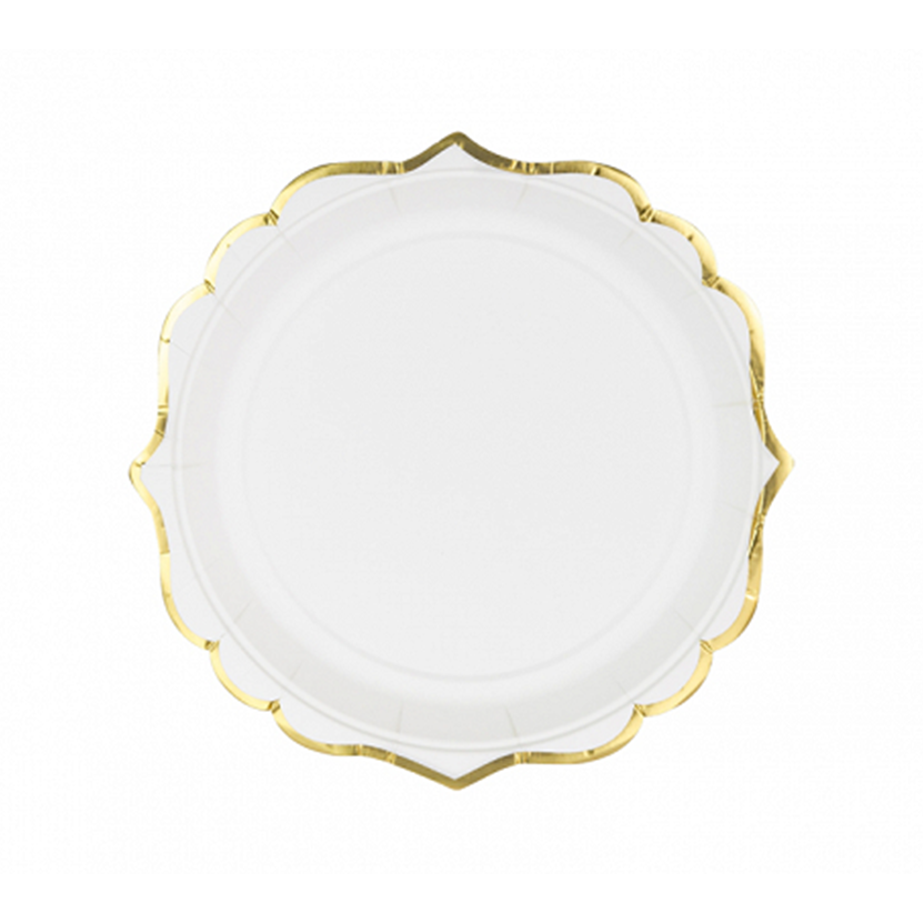 6 Pappteller Trend - Ø 18cm - Weiß & Gold