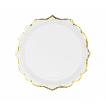 6 Pappteller Trend - Ø 18cm - Weiß & Gold