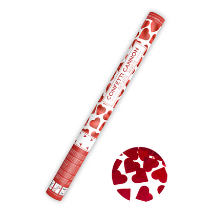 1 Konfettikanone XL - 60cm - Metallic - Herzen - Rot
