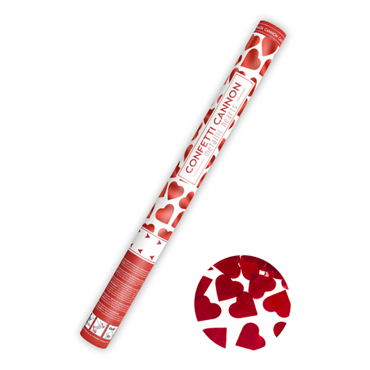 1 Konfettikanone XL - 60cm - Metallic - Herzen - Rot