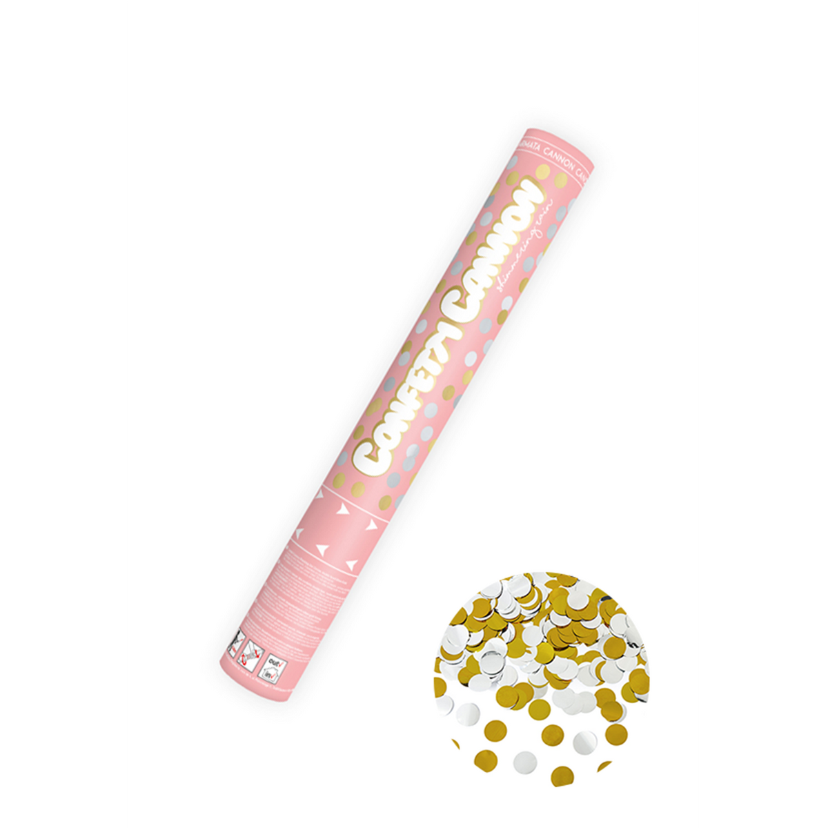 1 Konfettikanone - 40cm - Metallic - Dots - Silber & Gold