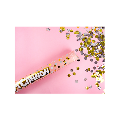 1 Konfettikanone - 40cm - Metallic - Dots - Silber & Gold