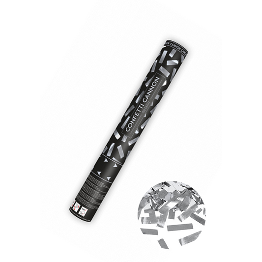 1 Konfettikanone - 40cm - Metallic - Streifen - Silber