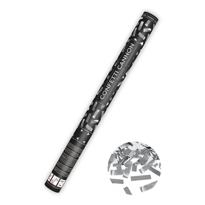 1 Konfettikanone XL - 60cm - Metallic - Streifen - Silber