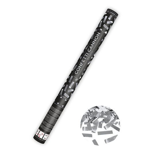 1 Konfettikanone XL - 60cm - Metallic - Streifen - Silber