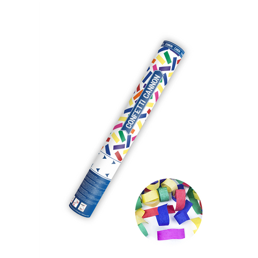 1 Konfettikanone - 40cm - Papier - Streifen - Bunt