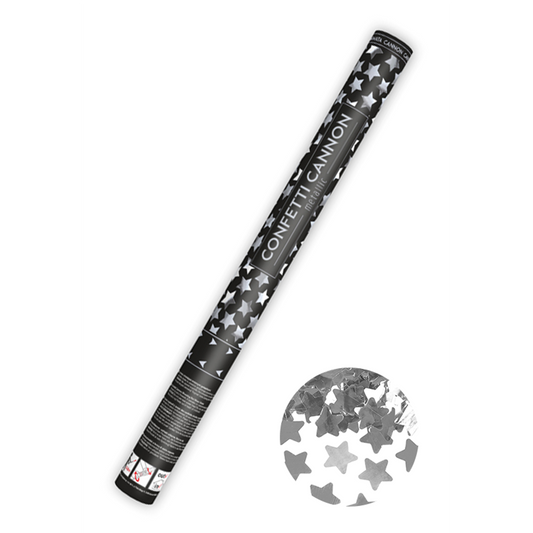 1 Konfettikanone XL - 60cm - Metallic - Stars - Silber