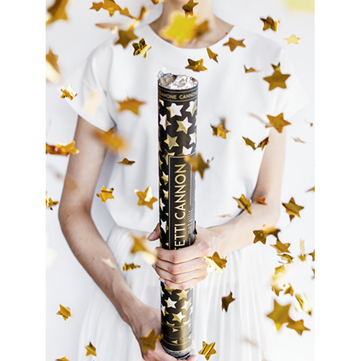 1 Konfettikanone XL - 60cm - Metallic - Stars - Gold
