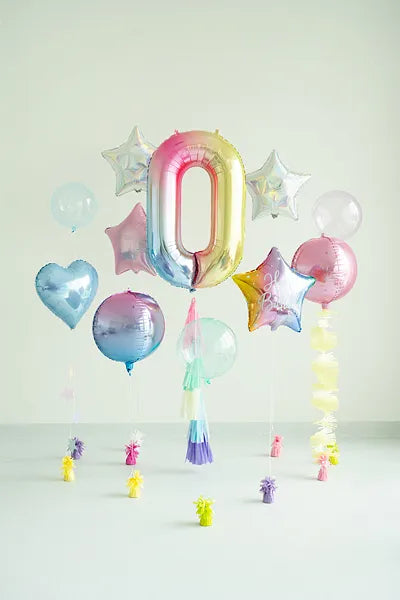 1 Ballon XXL - Zahl 0 - Pastell-Regenbogen