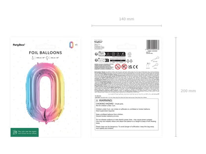 1 Ballon XXL - Zahl 0 - Pastell-Regenbogen