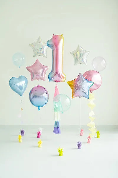 1 Ballon XXL - Zahl 1 - Pastell-Regenbogen