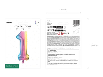 1 Ballon XXL - Zahl 1 - Pastell-Regenbogen