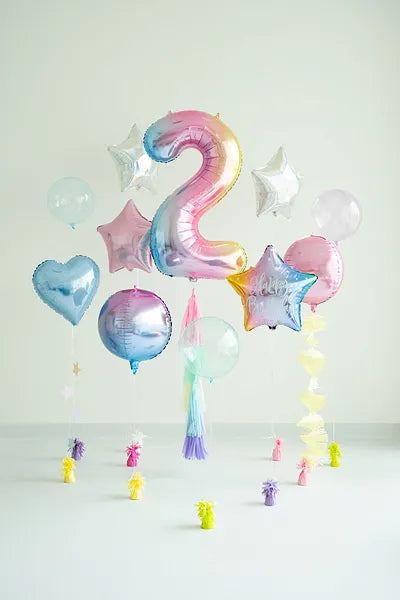 1 Ballon XXL - Zahl 2 - Pastell-Regenbogen
