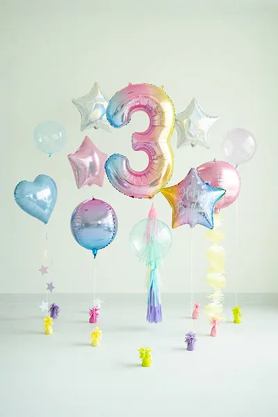 1 Ballon XXL - Zahl 3 - Pastell-Regenbogen