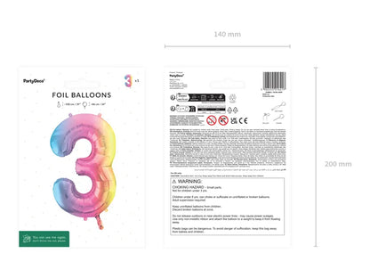 1 Ballon XXL - Zahl 3 - Pastell-Regenbogen