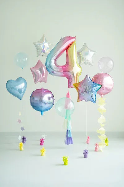1 Ballon XXL - Zahl 4 - Pastell-Regenbogen