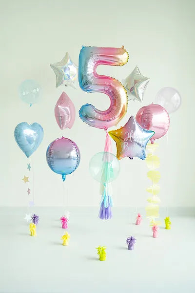 1 Ballon XXL - Zahl 5 - Pastell-Regenbogen