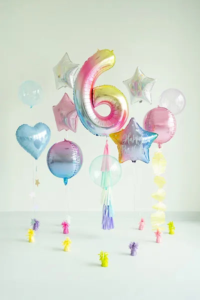 1 Ballon XXL - Zahl 6 - Pastell-Regenbogen