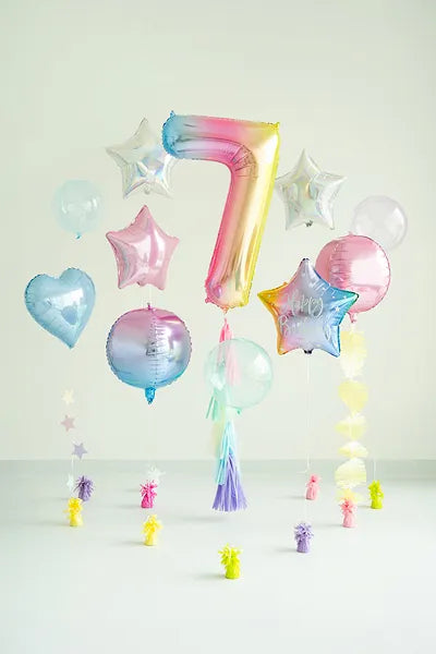 1 Ballon XXL - Zahl 7 - Pastell-Regenbogen