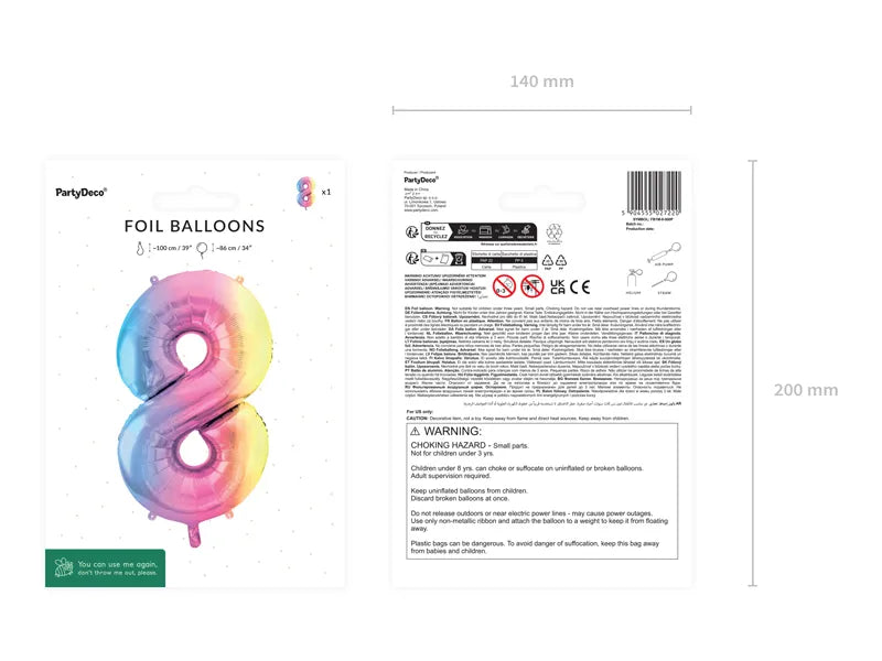 1 Ballon XXL - Zahl 8 - Pastell-Regenbogen