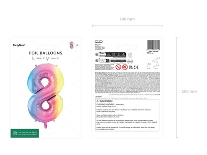 1 Ballon XXL - Zahl 8 - Pastell-Regenbogen