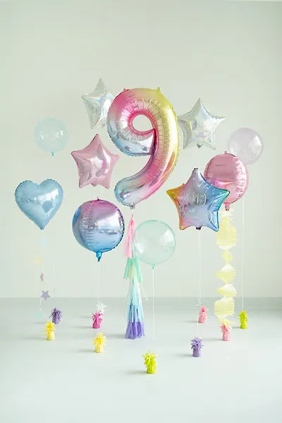 1 Ballon XXL - Zahl 9 - Pastell-Regenbogen
