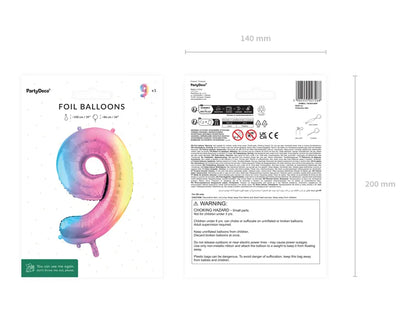 1 Ballon XXL - Zahl 9 - Pastell-Regenbogen