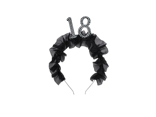 1 Stirnband - 18 mit Rüschen und Perlen - Black