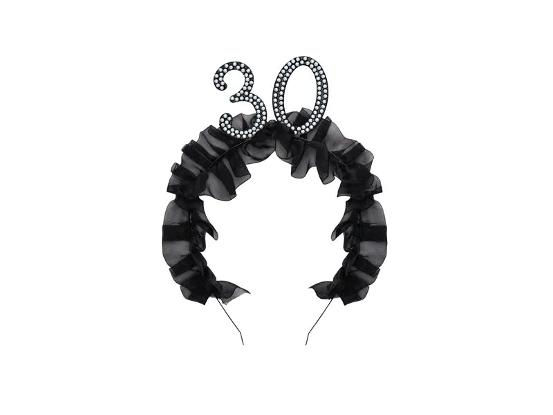 1 Stirnband - 30 mit Rüschen und Perlen - Black
