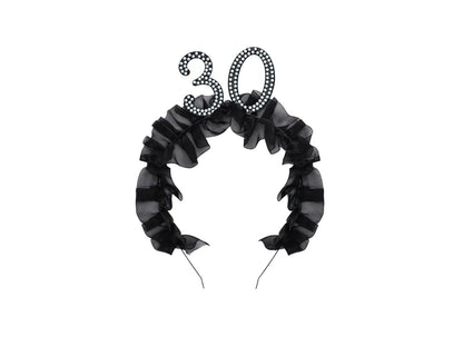 1 Stirnband - 30 mit Rüschen und Perlen - Black