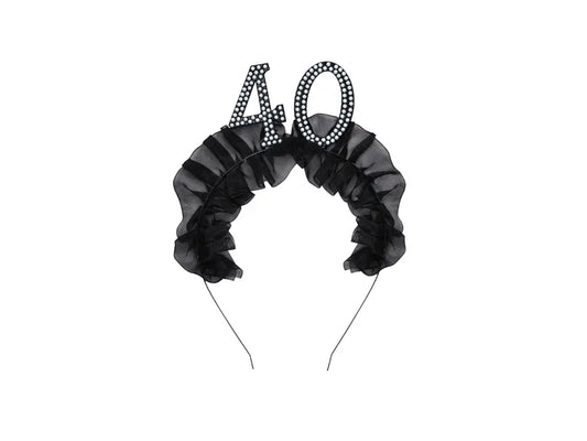 1 Stirnband - 40 mit Rüschen und Perlen - Black