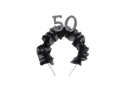 1 Stirnband - 50 mit Rüschen und Perlen - Black