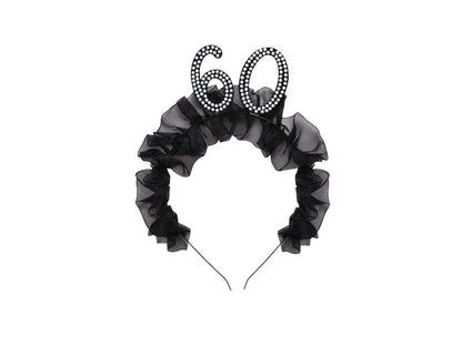1 Stirnband - 60 mit Rüschen und Perlen - Black
