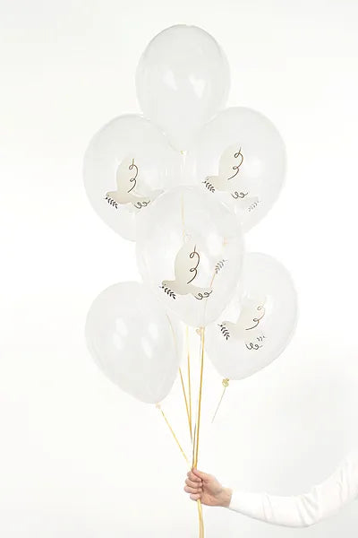 6 Motivballons - Ø 30cm - Taube - Crystal Clear