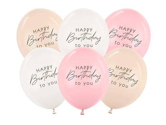 6 Motivballons - Ø 30 cm - Happy Birthday - Rosa Mix