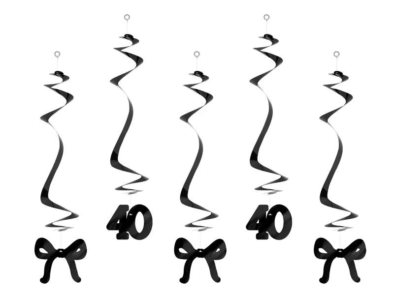 5 Geburtstagswirbel 50 cm mit Schleifen - 40. Geburtstag - Schwarz