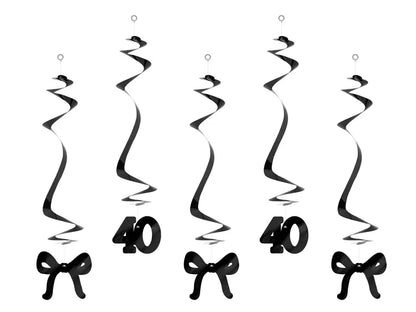 5 Geburtstagswirbel 50 cm mit Schleifen - 40. Geburtstag - Schwarz