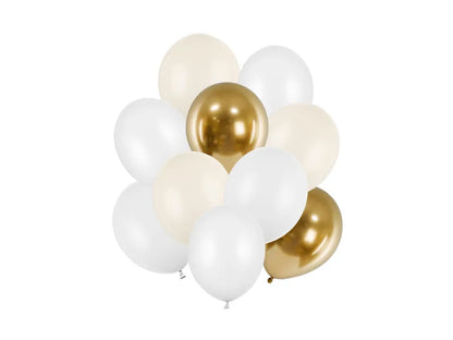 10 Luftballons - Ø 27cm & 30cm - Gold & Weiß