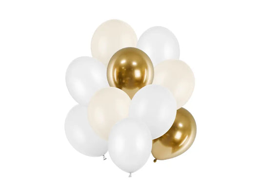 10 Luftballons - Ø 27cm & 30cm - Gold & Weiß